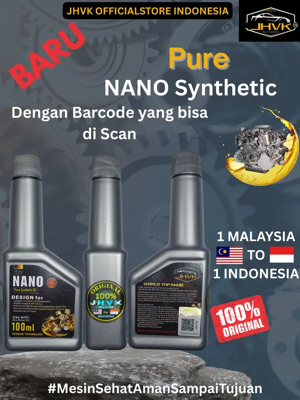 JHVK Pure Nano Synthetic Oil 600ml  ( original ) Paket 6 botol adiktif Oli mesin Diesel Gasoline mobil motor dan mesin2 lain nya Engine treatment additive 0