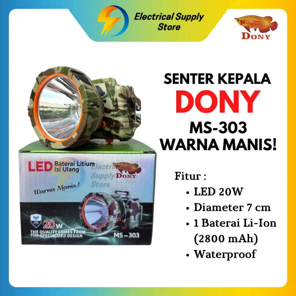 SENTER KEPALA DONY KL-178 / MS-178 / MS-303 | LORENG | LED 20W| SPR TERANG | CAHAYA PTH & KNG