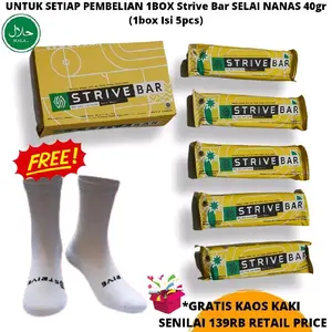 STRIVE BITE SELAI NANAS ENERGY BAR 1BOX ISI 5PCS 40gr FREE KAOS KAKI