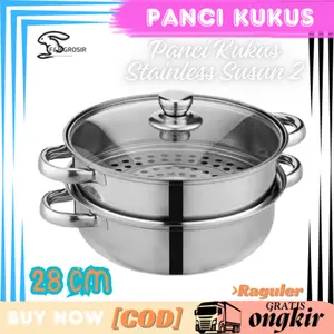 Hot Sale Panci Kukus Susun 2 StainLess Steel Tutup Kaca Kitchenware dandang susun Panci kukusan