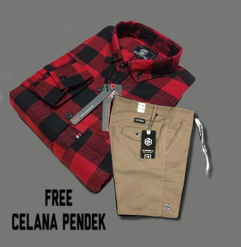 ONE SET Outfit Cowok Baju Setelan Satu Set Fasion Pria Dewasa Laki Laki Katun Lengan panjang Setrip Celana Hitam 7