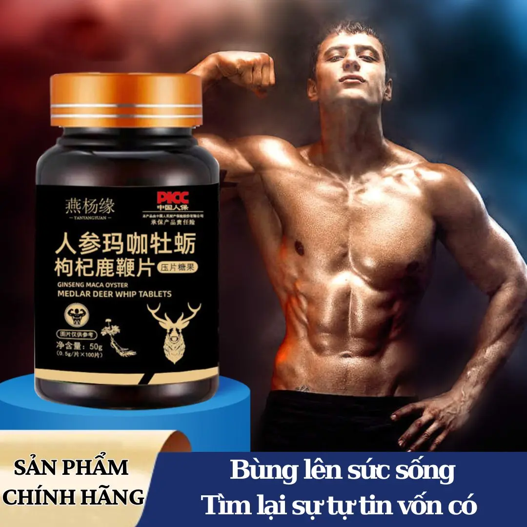 Kẹo ngậm nhân sâm Maca chiết xuất công nghệ cao từ nhung hươ.u, maca