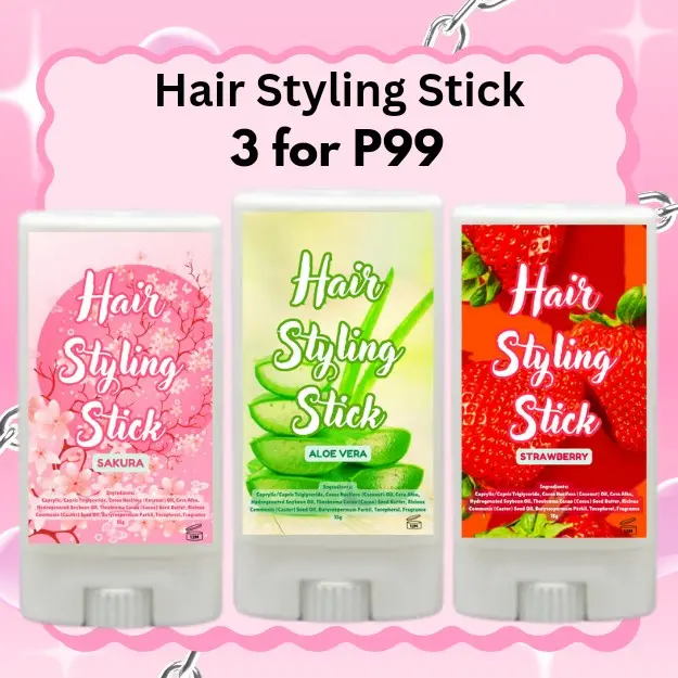 Bundle 3pcs Hair Styling Stick Haircare Hair Wax Balm Stick Fragrance Taming Holding Scented Hair Stick (Aloe, Sakura, Strawberry) Gel