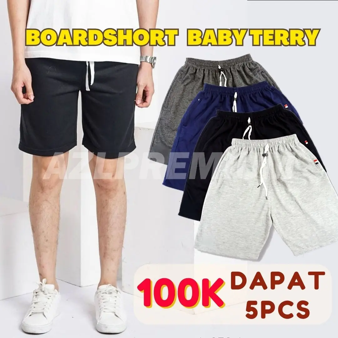 TERLARIS !! 100RIBUAN DAPAT 5 PCS CELANA PENDEK BROADSHORT BABY TERRY PREMIUM Saku Zipper Resleting Bahan Babyterry Fleece Nyaman katun boxer Kolor