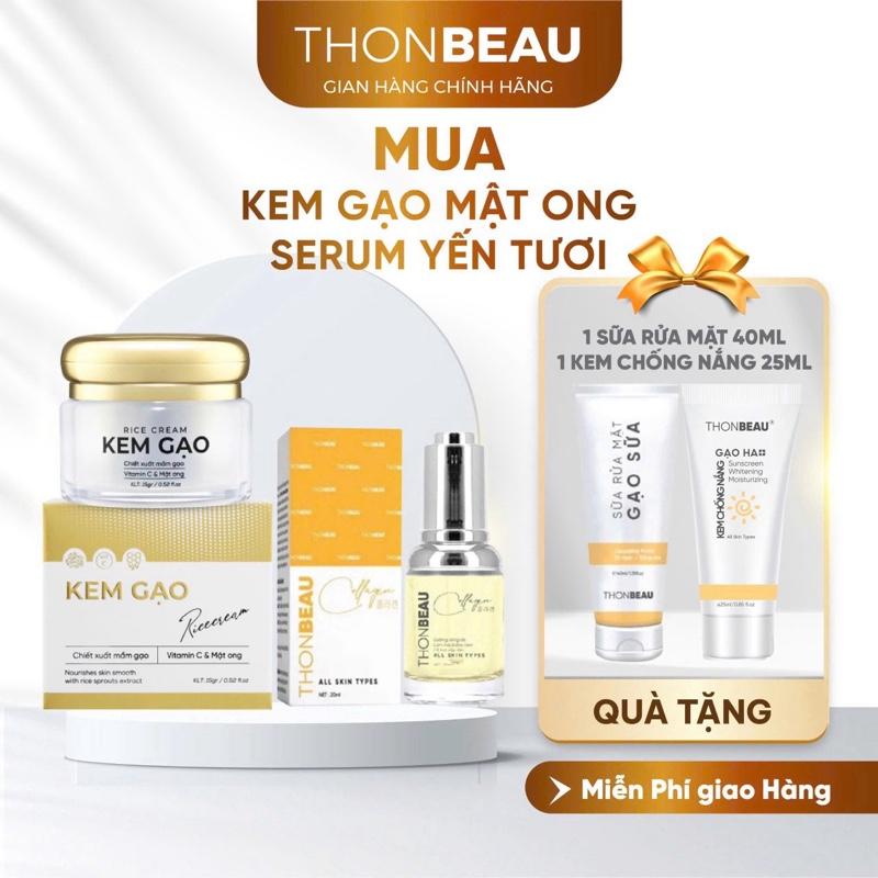 [Combo 4 Món]  KEM GẠO MẬT ONG+ SERUM Collagen YẾN (Tặng Thêm 1 Chai Sữa Rửa Mặt 40ml+Và 1 Chai Kem Chống Nắng nhỏ 25ml ) Skincare