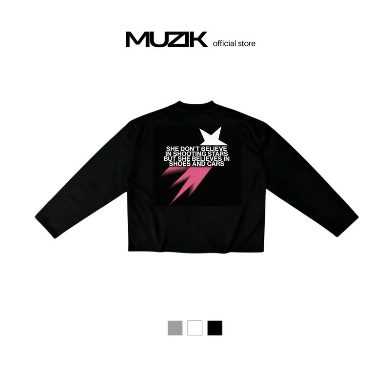 Áo Thun Local Brand MUZIK CLOTHING | SHOOTING STARS - Form Boxy Tay Dài 100% Cotton 2 Chiều 280gsm In Kim Tuyến