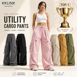 #8013#Y2K Streetwear Korea Baggy Cargo Pants For Women High Waist Multi-pocket Parachute Pants Casual Loose Wide Leg Pants Womenswear Bottom Lingerie Trouser Basic Minimalist