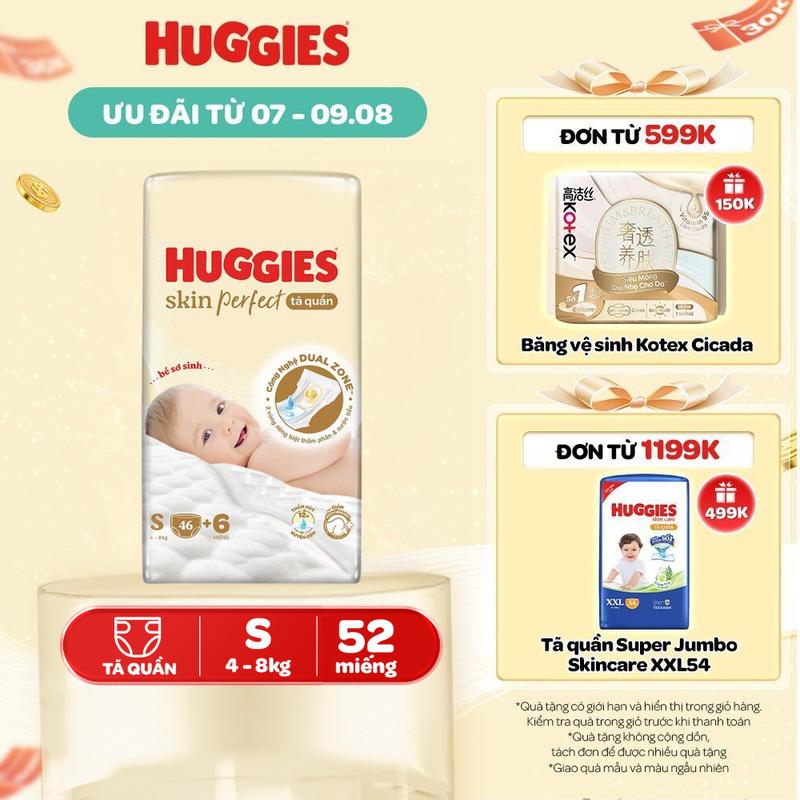 Tã quần HUGGIES SKIN PERFECT S - Gói 46+6 miếng