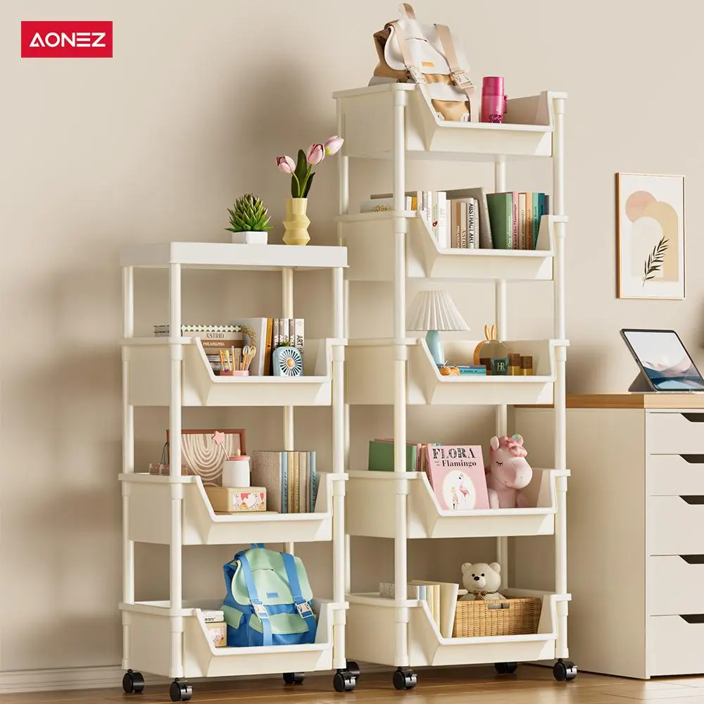 【SPESIAL LIVE】【COD 24 Shipping】AONEZ Susun Serbaguna Tempat Rak Buku Anak Lemari Buku Plastik Rak Portable Roda Rak Mainan Rak Roda Toy Storage Rak Susun Tempat