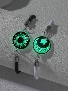 Pulsera de Mano Tejida con Dijes Redondos que Brillan en la Oscuridad, Elegante Regalo de Joyería para Pareja para San Valentín, Cumpleaños y Aniversarios