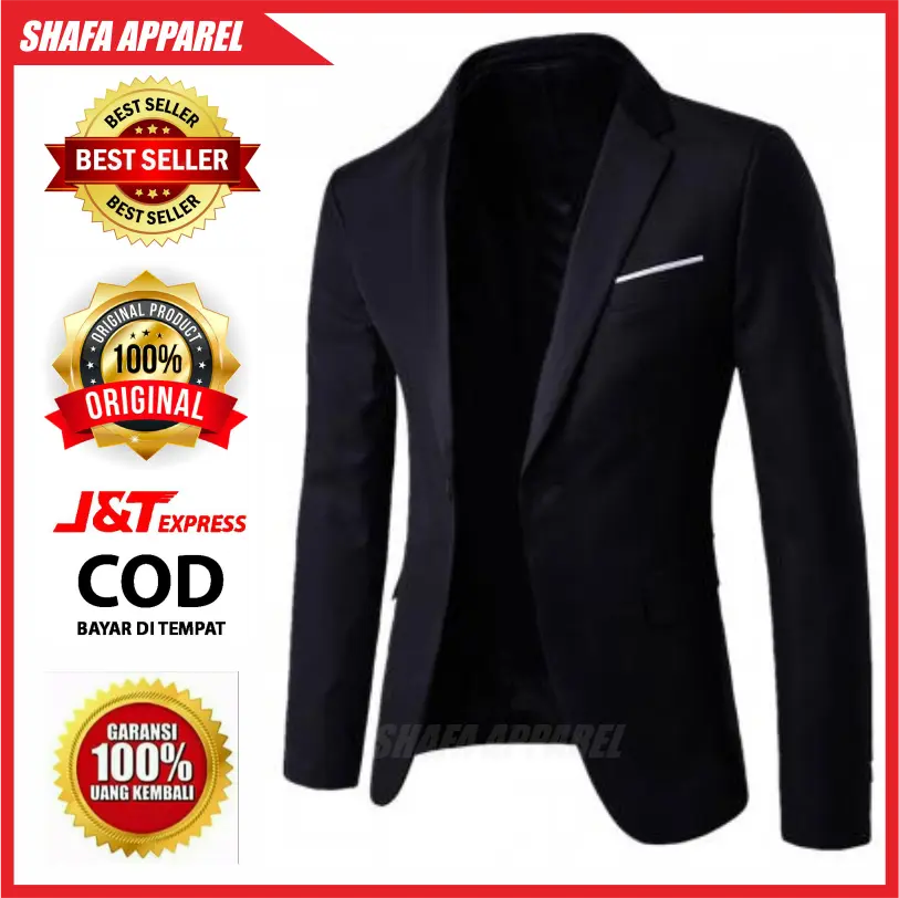 Shapa Apparel - Jas Pernikahan untuk Pria Warna Solid  JAS Pria Slim Fit Kasual Blazer Pakaian Pria WARNA HITAM