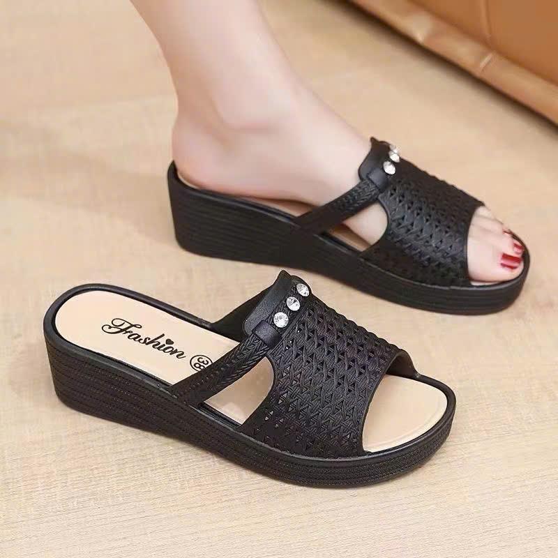  Dép đế xuồng quai ngang dép nhựa dẻo nữ cao 5cm 