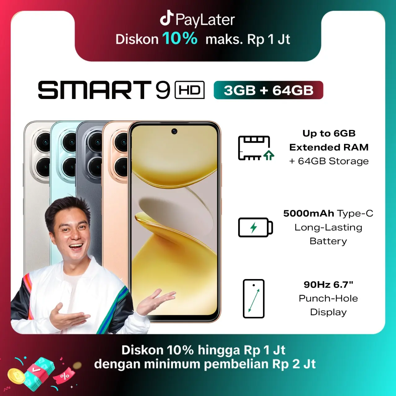 Infinix Smart 9 HD 3/64GB (BOSQUEMANTEP) - Up to 6GB Extended RAM - 6.7 inch 90Hz Punch Hole Display - Helio Octa Core - 5000 mAh