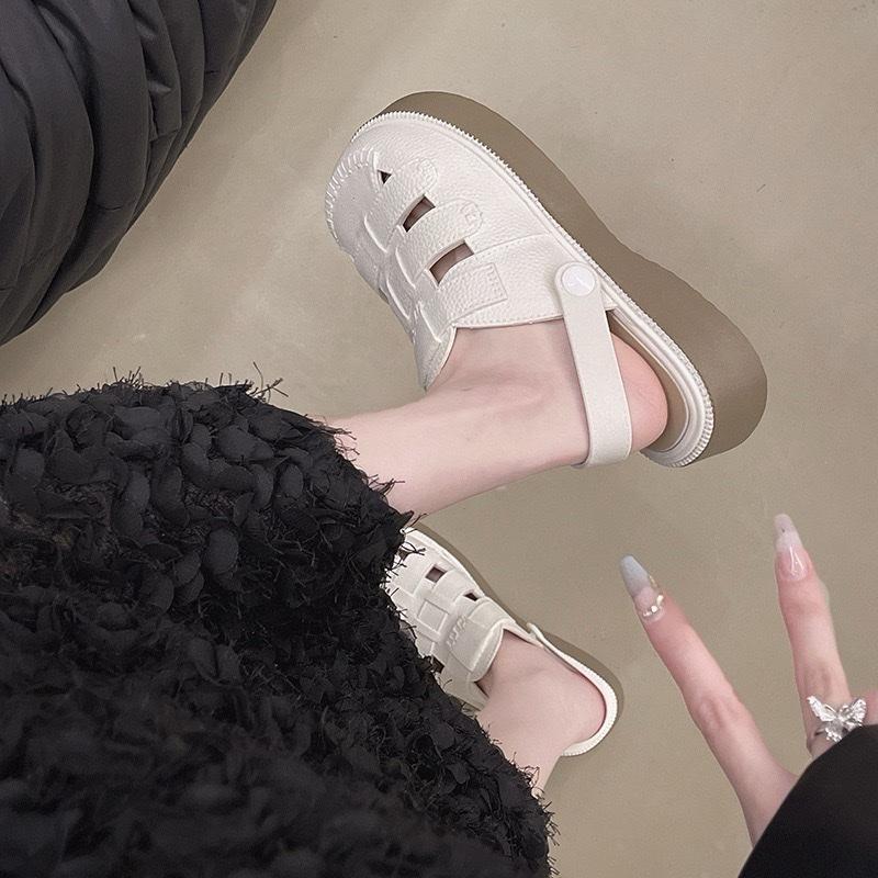 ( Tăng 1 size) Dép sandal quai hậu nữ đế cao 4cm kiểu dáng Hàn Quốc, Dép sục đan mũi nữ chất liệu eva mềm phong cách tiểu thư nhẹ nhàng phù hợp đi chơi đi học