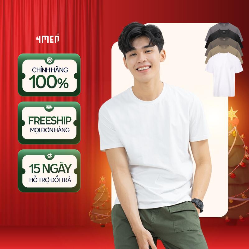  Áo thun nam cổ tròn trơn 4MEN AT186 form modern đẹp ôm body vải cotton cao cấp co giãn 4 chiều thấm mồ hôi giá rẻ 