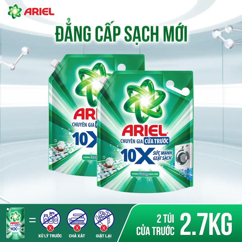 [Mua 1 tặng 1] Nước giặt siêu sạch Ariel 10X đậm đặc hương Downy nắng sớm thơm lâu cửa trên/cửa trước 2.7kg -2.9kg