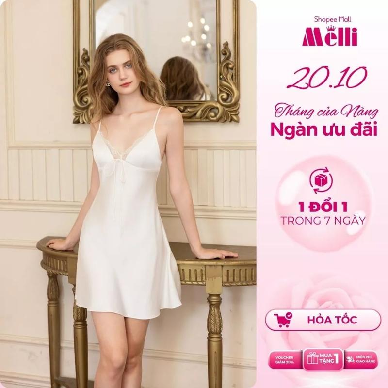 [ V15 ] Váy ngủ lụa cao cấp 2 dây phối ren có mút ngực dáng xòe mềm mại quyến rũ size S-XL phù hợp 40-70kg