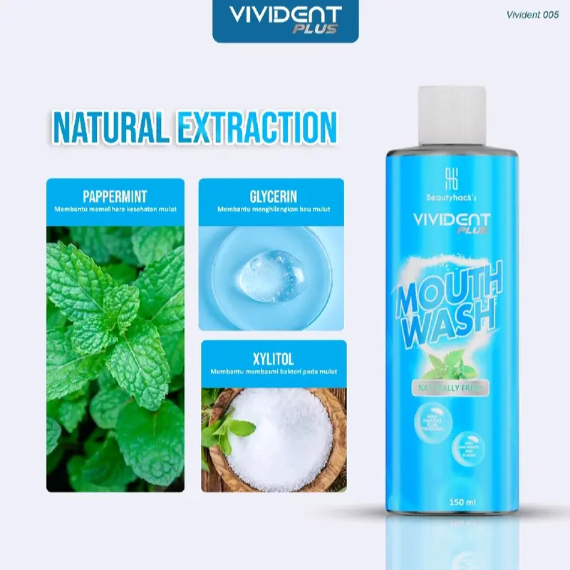 Vivident Plus Mouth Wash Asli Pembasmi Bakteri & Bau Mulut obat kumur gusi bengkak 1