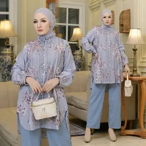 Balqis Set Celana Tunik One Set Tunik,Bahan Lunara Twill,Wudhu Busui Ibu Menyusui Setelan Muslim Baju Wanita Atasan