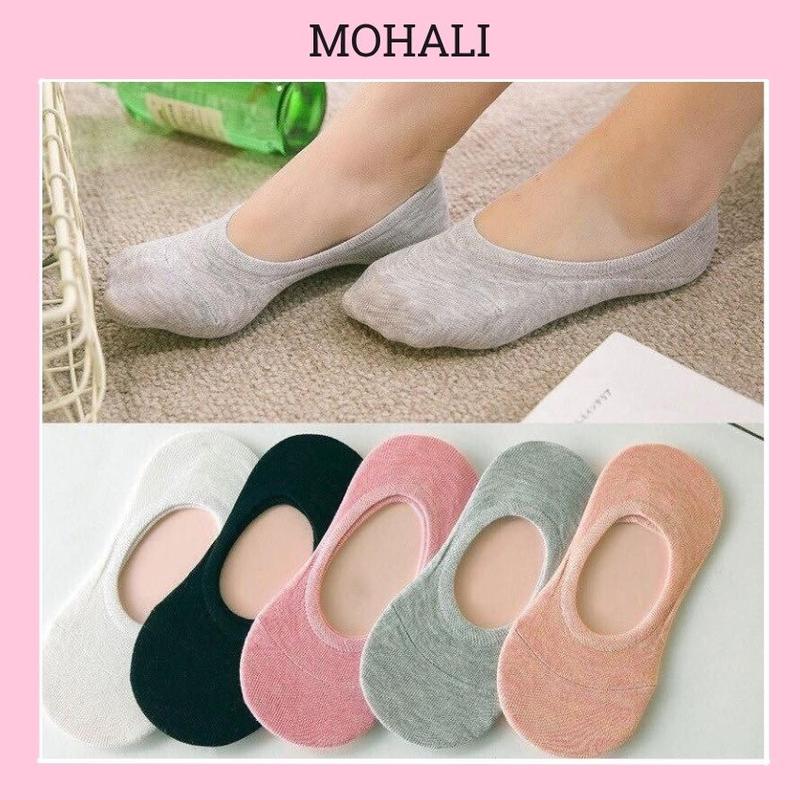 Combo 5 đôi tất lười vớ trơn nữ có silicon chống tuột gót chân chất cotton kháng khuẩn khử mùi MOHALI VL009