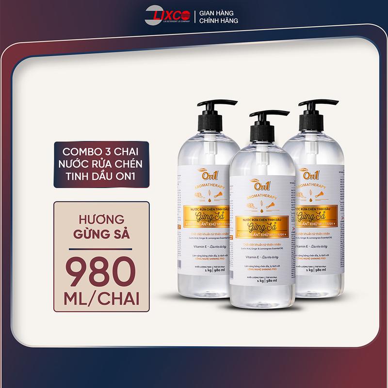   KOL  Combo 3 chai 1kg  chai nước rửa chén On1 Tinh dầu gừng sả dung tích 3C-N5503 
