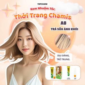 Kem nhuộm màu Trà Sữa Ánh Khói A8 thời trang TOPCHARM 30 màu, lên màu nhanh chuẩn, dưỡng tóc bóng mềm (kèm oxy, bao tay, lược) Nhuộm Tóc Đổi Màu Tóc Nữ