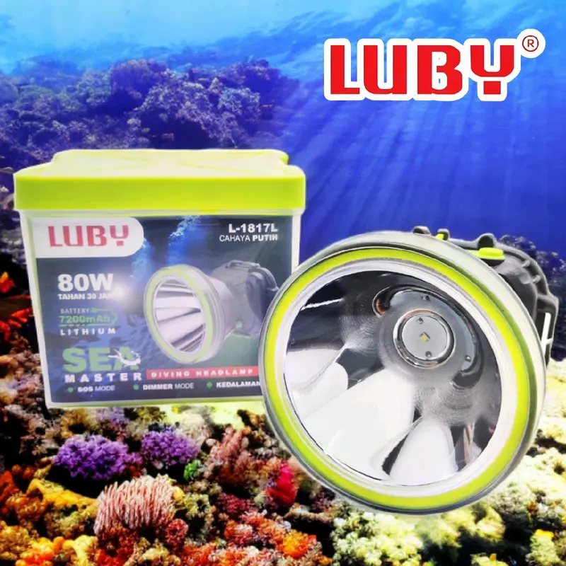 Senter Kepala Luby 80 Watt L 1817 senter selam Cahaya putih / kuning diving headlamp 3
