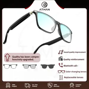ATHAN M01 Kacamata Pintar Smart Sun Glasses Pria Wanita Unisex Gentle Earphone Headset Bluetooth Anti UV Stereo Speaker Touch Wireless Sunglass HiFi Monster Sound Outdoor Minus Voice Assistant Foto Telepon Calling Photo Google