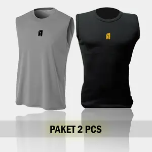 Paket 2 pcs Baselayer Kaos Singlet Pria Wanita Olahraga Gym Sepeda Lari Cepat Kering Outdoor Sport