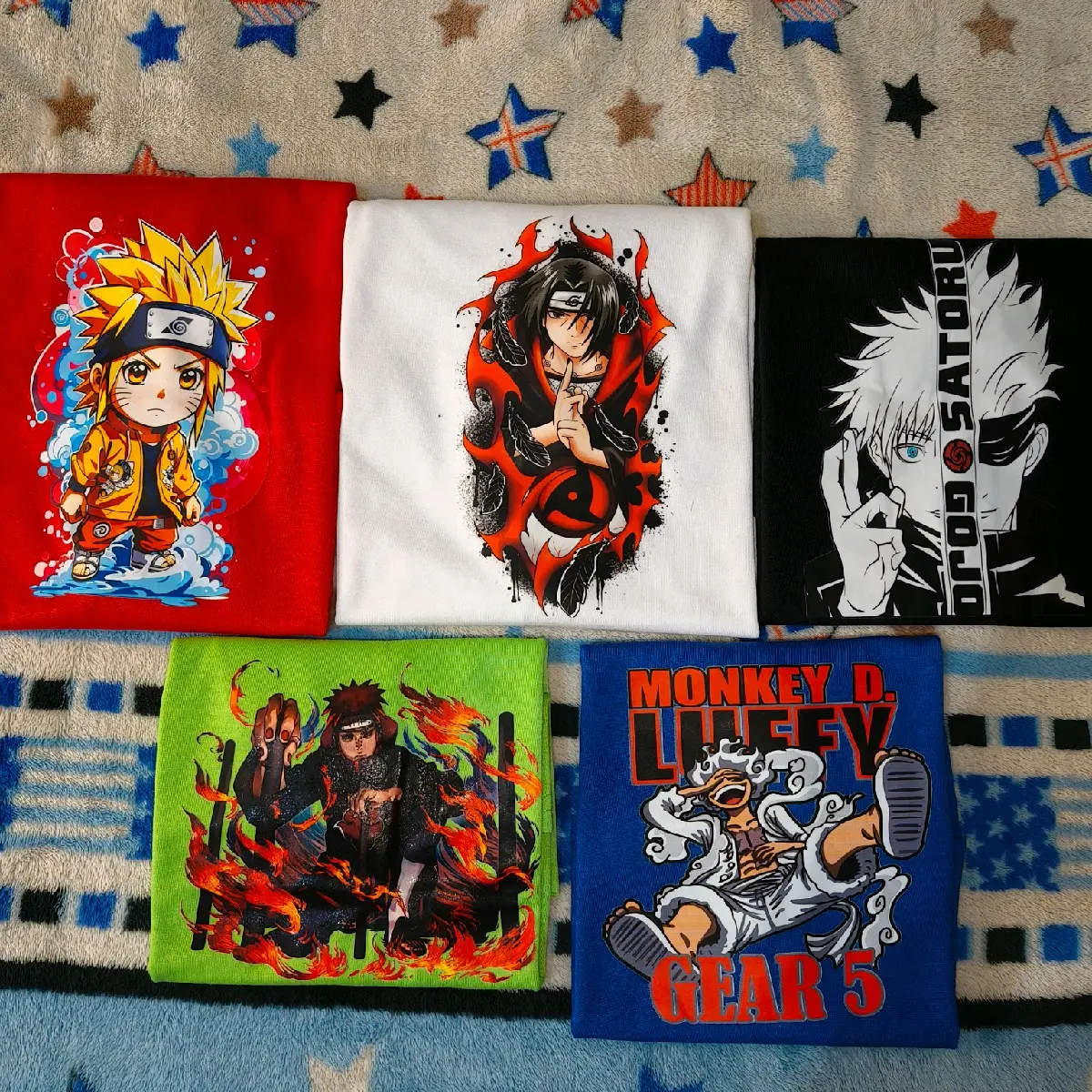Paket 5pcs Kaos Anak Cowok Motif Campur ANIME(ITACHI,NARUTO,GOJO,PAIN,LUFFY) Fashion