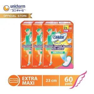 [3 PACK] Charm Pembalut Body Fit Extra Maxi 23cm Non Wing 20 pads - isi 60