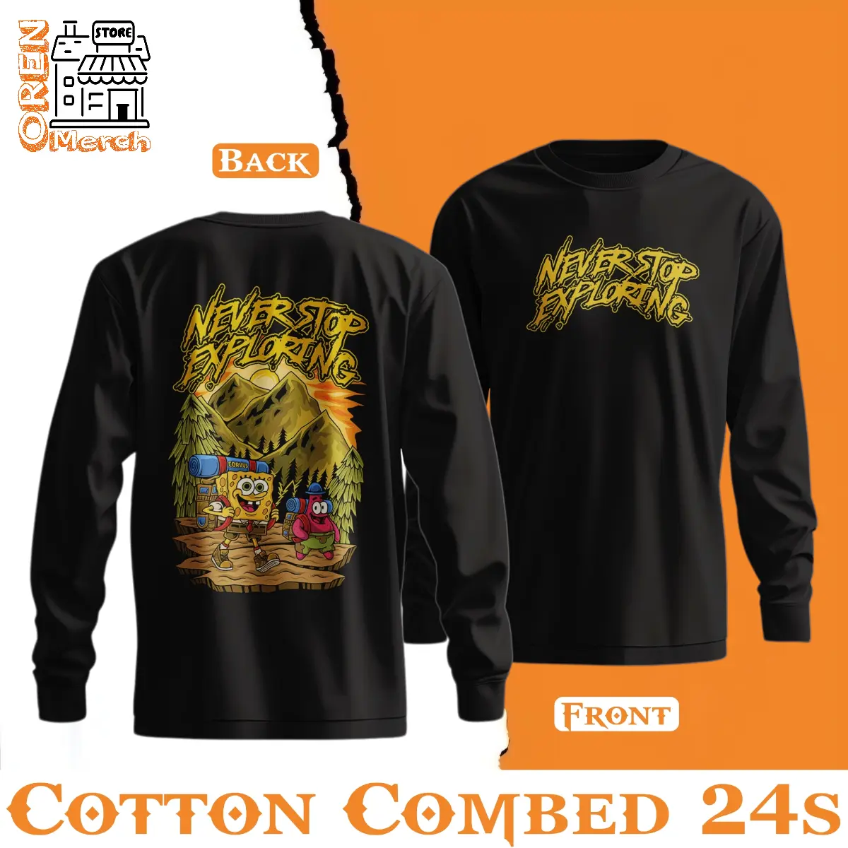 long sleeve kaos pendaki gunung pria dan wanita sponge bob never stop exploring baju outdoor pria unisex 1