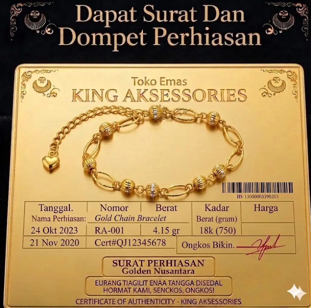 Gelang Rantai Bola Lapisan E.M.A.S. Muda Asli Gratis Dompet + Surat Perhiasan Dari Toko