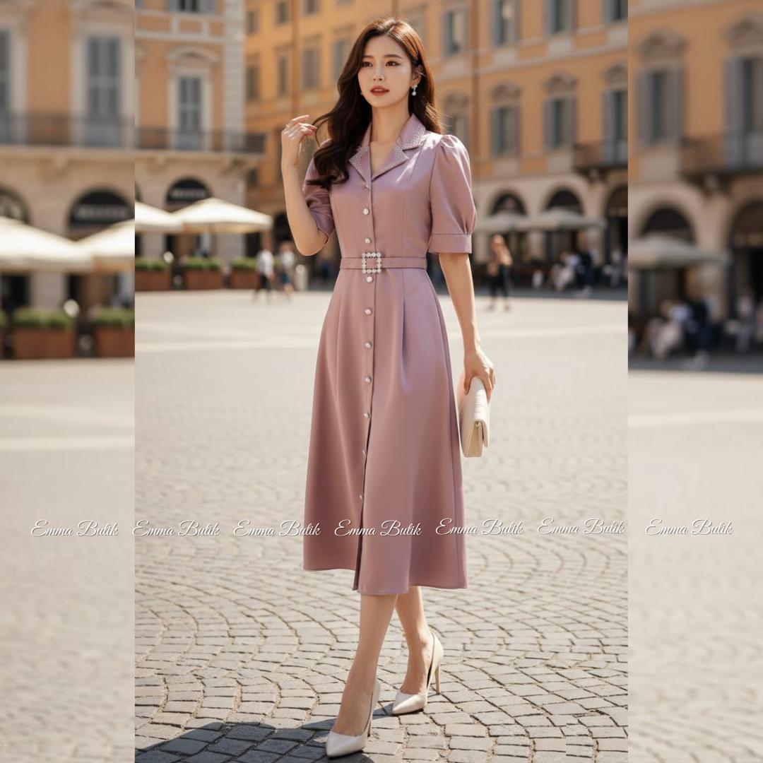 Emma.Butik E00731 Gaun Pesta Wanita Dress Midi Formal Kondangan Mewah Manik Busui Friendly A-line Pentas