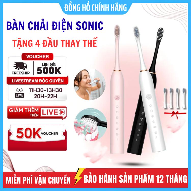 Bàn chải điện SONIC , bàn chải đánh răng điện rung sóng âm siêu mạnh chống nước IPX7 lông mềm bản 2025