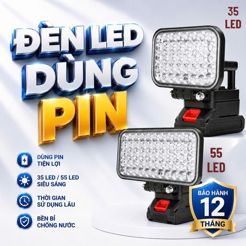 Đèn led 35/55 mắt siêu sáng sử dụng chân pin phổ thông có 2 chế độ sáng, có 2 cổng sạc USB, tay cầm tiện lợi