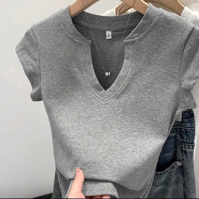 (DEAL MỞ BÁN) Áo Thun Nữ Cổ V Ôm Sát Body Tôn Dáng Dễ Thương Sang Chảnh