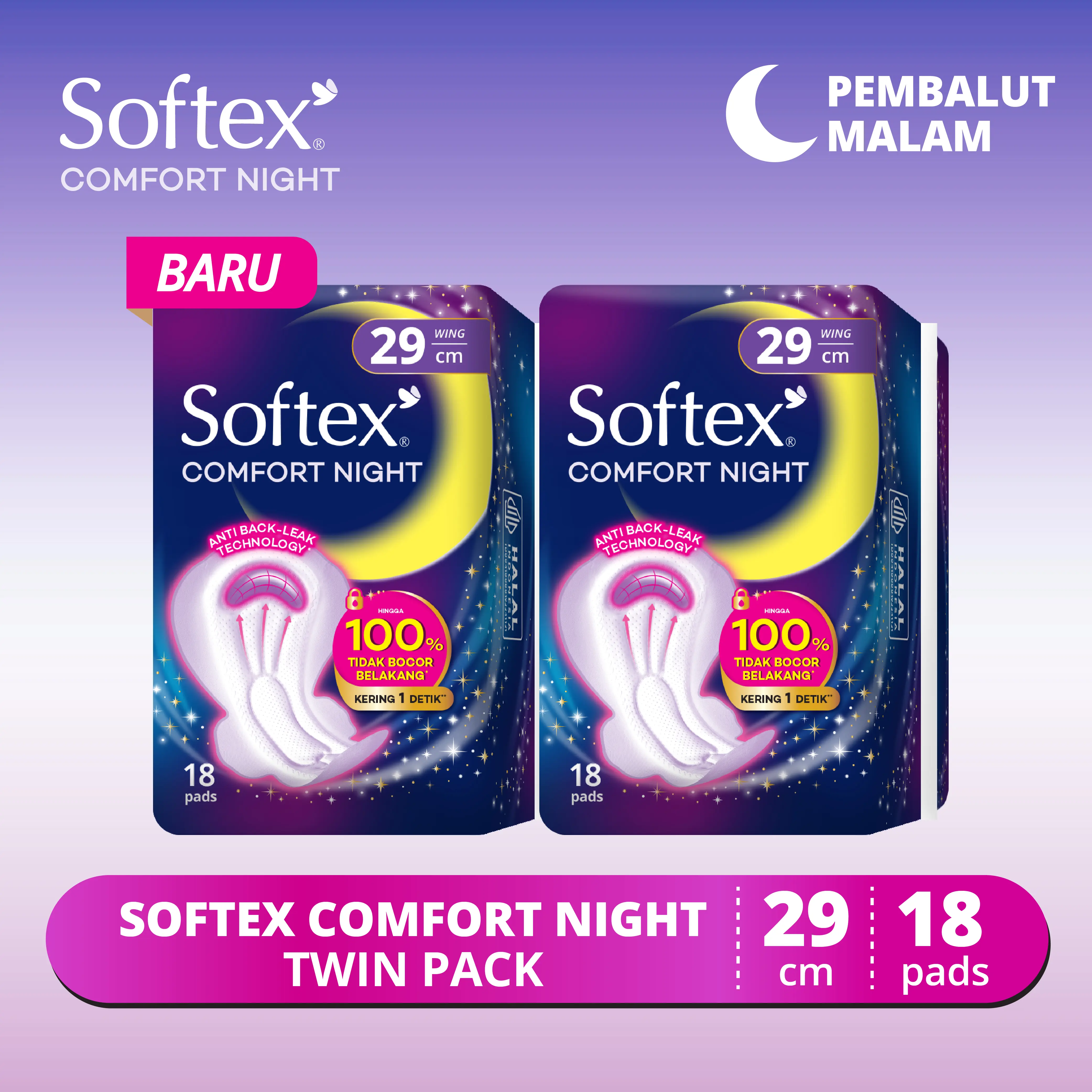 Softex Comfort Night 29cm 18s x 2 Pack - Pembalut Malam