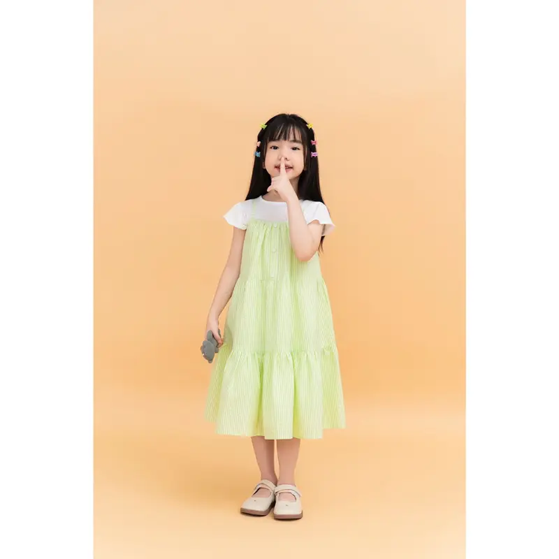 LEAH - Lillian dress - Đầm thiết kế LEAH hai dây xoè 3 tầng rút nhúm thô kẻ cotton cho bé từ 3,4,5,6,7,8,9,10 tuổi 5