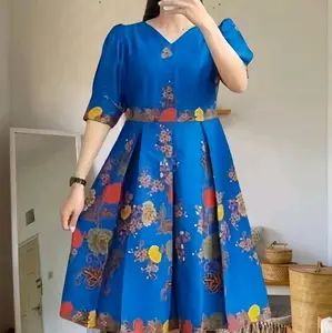 Dress Batik Wanita Kain Ungguljaya Ammara Kode HM 174 || kain katun primis || Tunik wanita || V-Neck Bunga Manis Casual Cantik