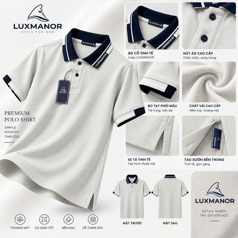 Luxmanor Áo Polo Nam Premium - Thiết Kế Đơn Giản Hiện Đại - Chất Liệu Cao Cấp - Logo Tinh Tế - Nút Ao Cao Cấp - Thoáng Mát & Dễ Chăm Sóc