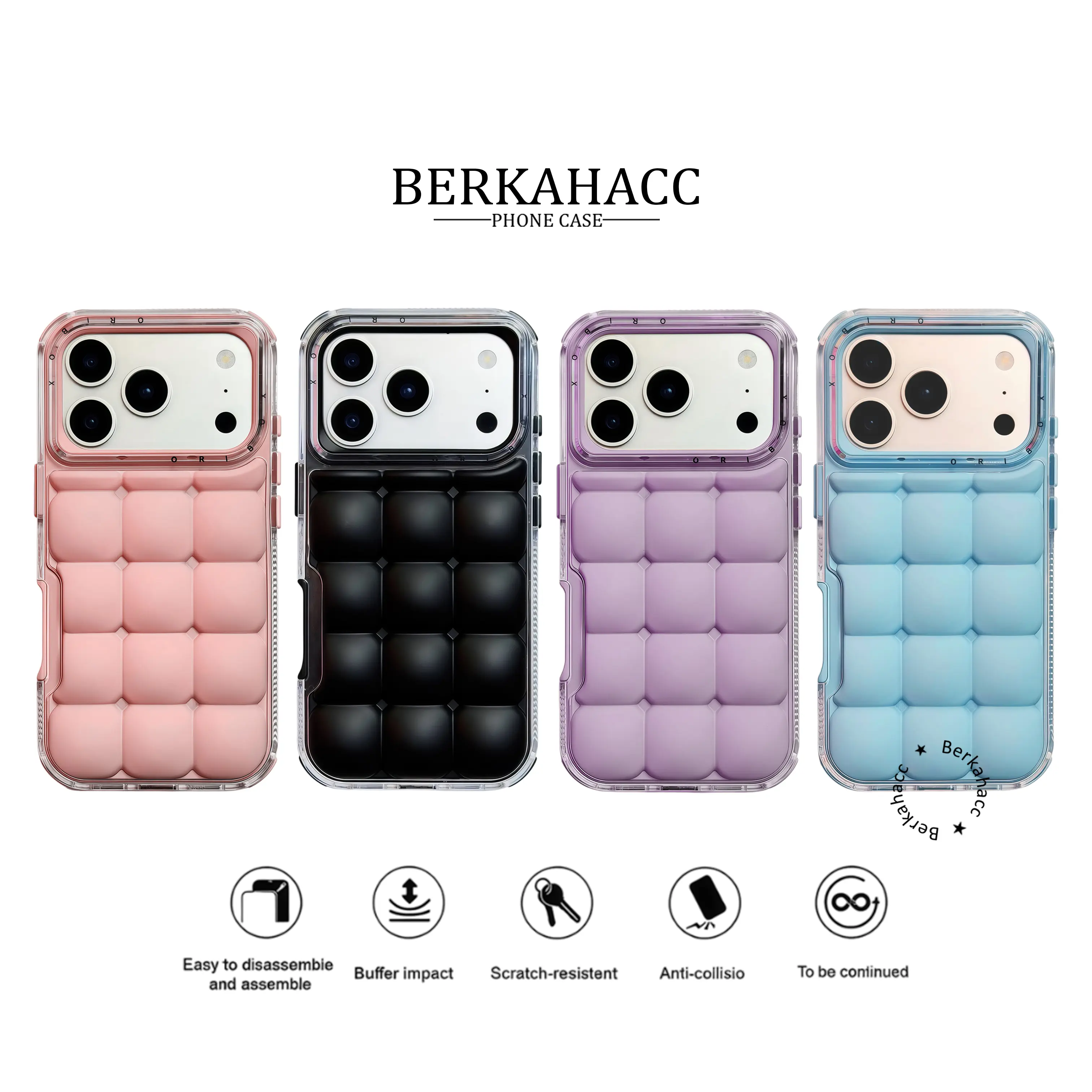 BERKAH - Bubbly Puff Silicone Full Cover Soft Phone Case For Iphone 17 17air 16 15 14 13 12 11 XR Pro Plus Promax RCI610