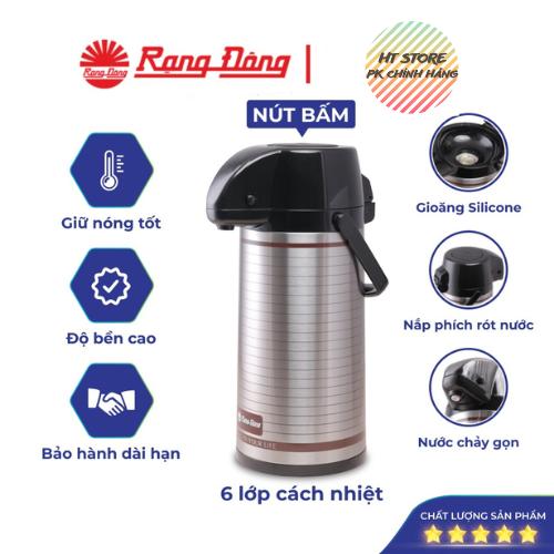 Phích nước Rạng Đông 2 lit Model 2045ST3.E, nút bấm cao cấp, thân inox, ruột thủy tinh giữ nhiệt tốt, chất lượng cao, bảo hành 1 năm
