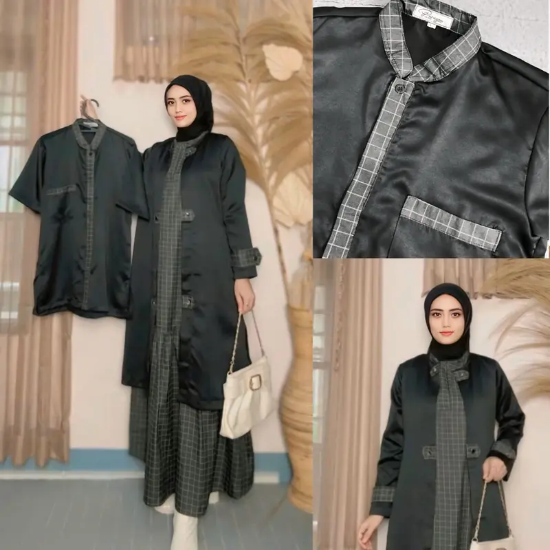 Parayou ~ Marwah Series Lebaran  Set Inner dan Outer Couple Baju Koko Free Hijab PollyCatoon Gamis Pasangan Sarimbit 3