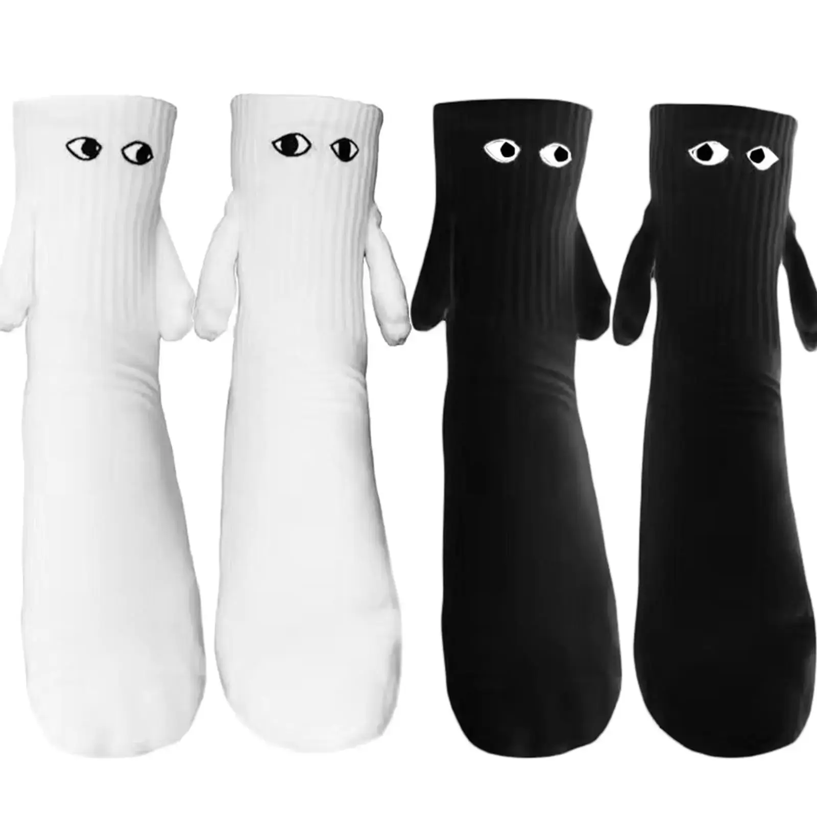 Tất Thời Trang Nữ, 1 Đôi, Hấp Dẫn Từ Tính Vui Nhộn Và Sáng Tạo, Tay Đen Trắng, Mắt Hoạt Hình, Thích Hợp Cho Các Cặp Đôi
