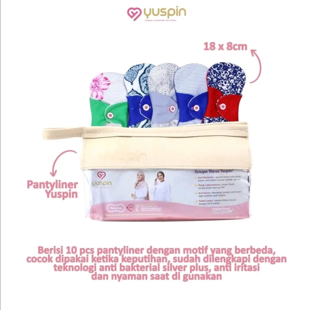 Yuspin Paket Pantyliner 10 pcs | Ukuran 18cm | Pembalut Kain Cuci Ulang | Menspad Kain Sehat | Softex Pembalut Anti Iritasi Kering Silver