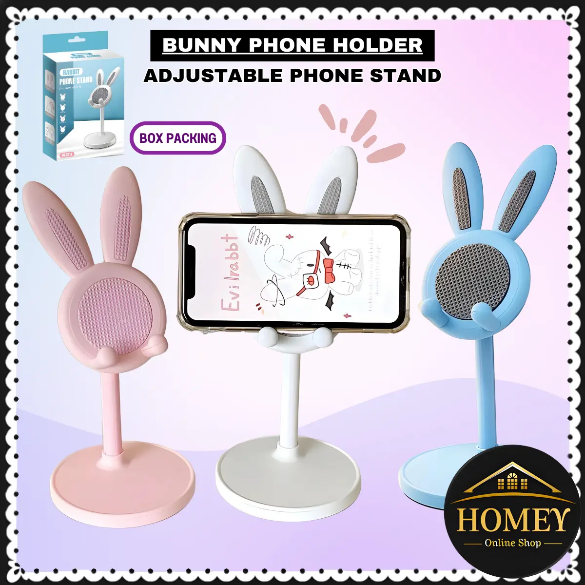 Rabbit Phone Holder Desktop Cell Phone Stand Height Angle Adjustable for IPhone IPad Tablet Lovely Rabbit Tablet Support