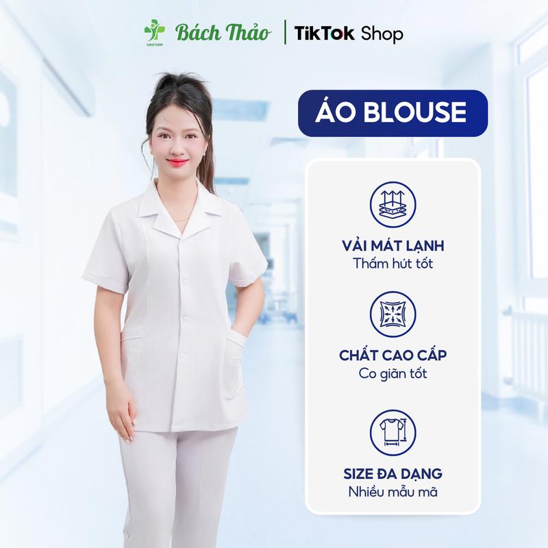 [THÊU THEO YÊU CẦU] Áo Blouse Trắng Cổ Bẻ Bách Thảo Cho Nữ, Áo Bác Sĩ Dược Sĩ Chất Cotton Hàn Thoáng Mát - Đồng Phục Bách Thảo