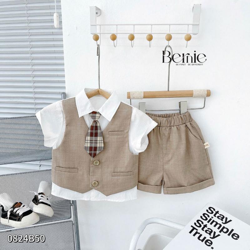 Set công tử vest gile liền thân phối túi kèm cà vạt phong cách cho bé trai đi tiệc BERNIE 0824B50