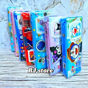 NEW (PROMO) kotak pensil magnet kalkulator / tempat pensil ada rautan pensil / tempat pensil karakter kartun banyak pilihan